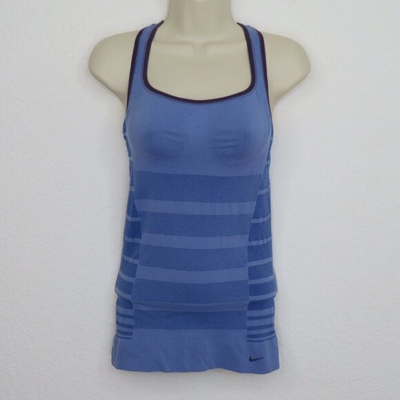 Nike Women Medium Tank Top Dri Fit Racerback Built In Bra Purple Blue Athletic - Picture 10 of 11